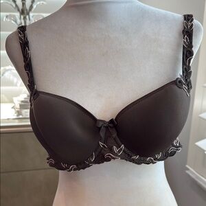 Simone Perele Brown Lace Trim Bra with Underwire Support